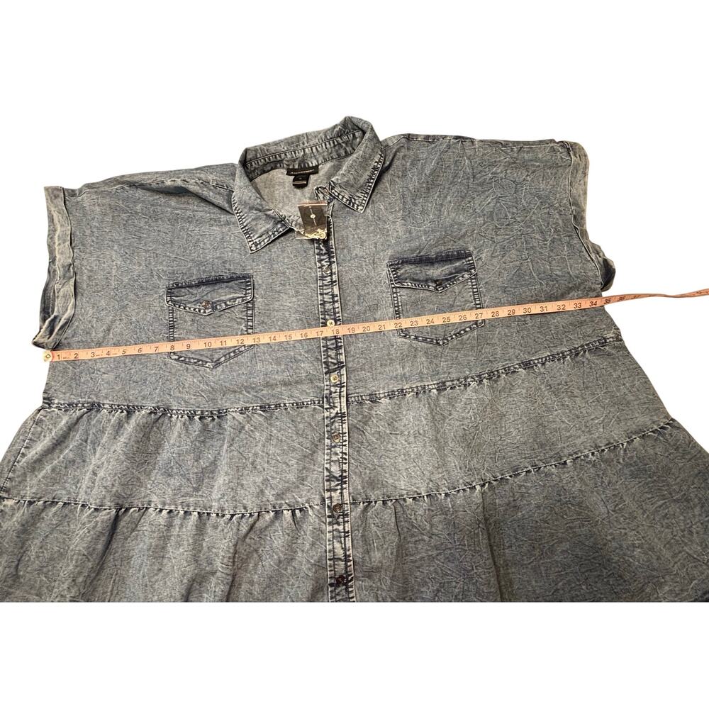 ASHLEY STEWART Denim Shirt Dress Size 32 Acid Wash Tiered NWT Cotton Button Up - Picture 7 of 8